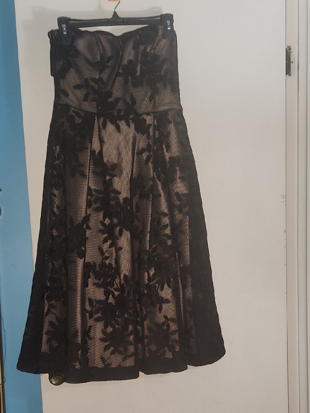 Calvin Klein Black Floral Lace Strapless Gown